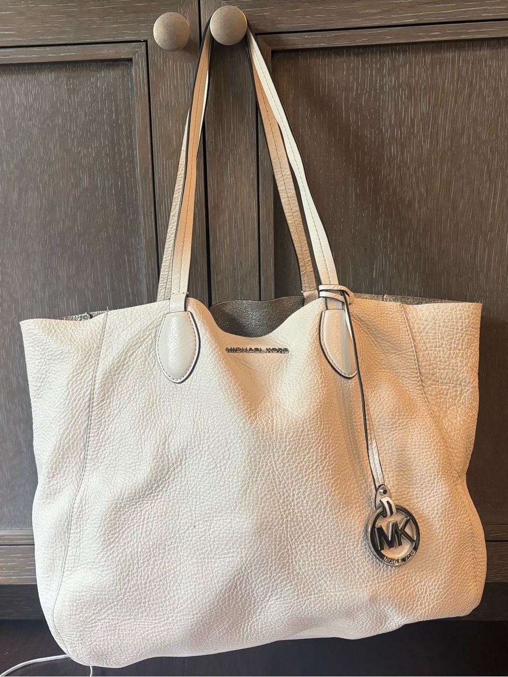 Michael Kors pebbled leather white reversible tote